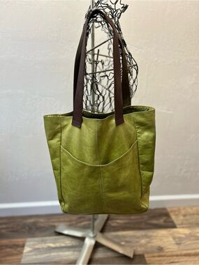 Ellington Olive Green Leather Tote Bag Brown Strap Casual Carryall